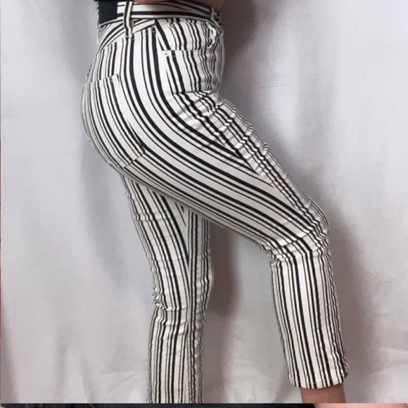 HIGH WAIST URBAN OUTFITTER BLACK WHITE STRIPE JEAN - Picture 4 of 6